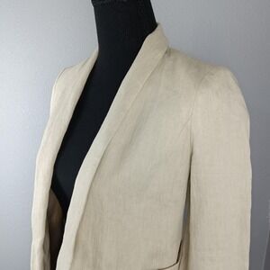 Vince Blazer Womens 2 Beige Linen Blend Shawl Collar‎ Cropped Lightweight Jacket